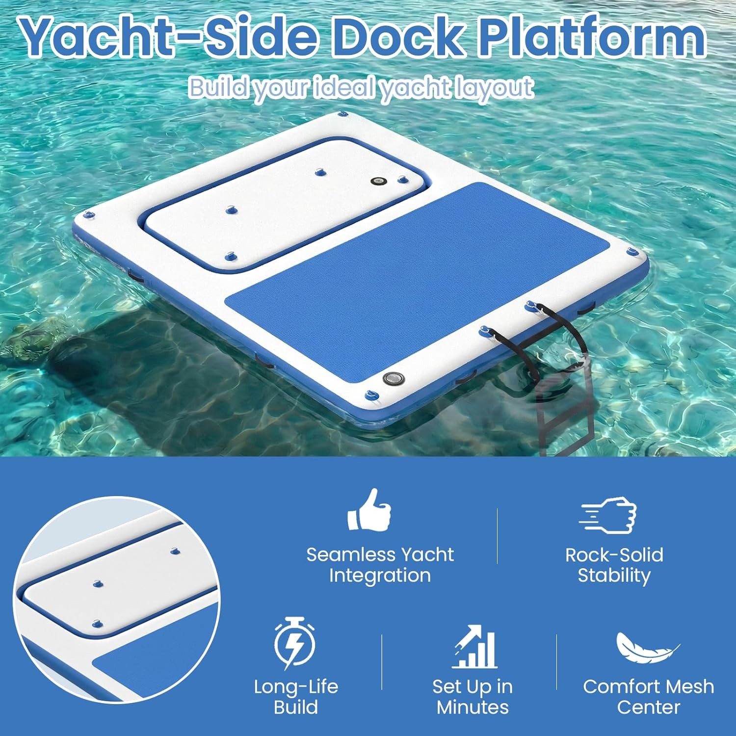 10’x8′ Floating Inflatable Dock with 3mm EVA Anti-Slip Mat, Quick