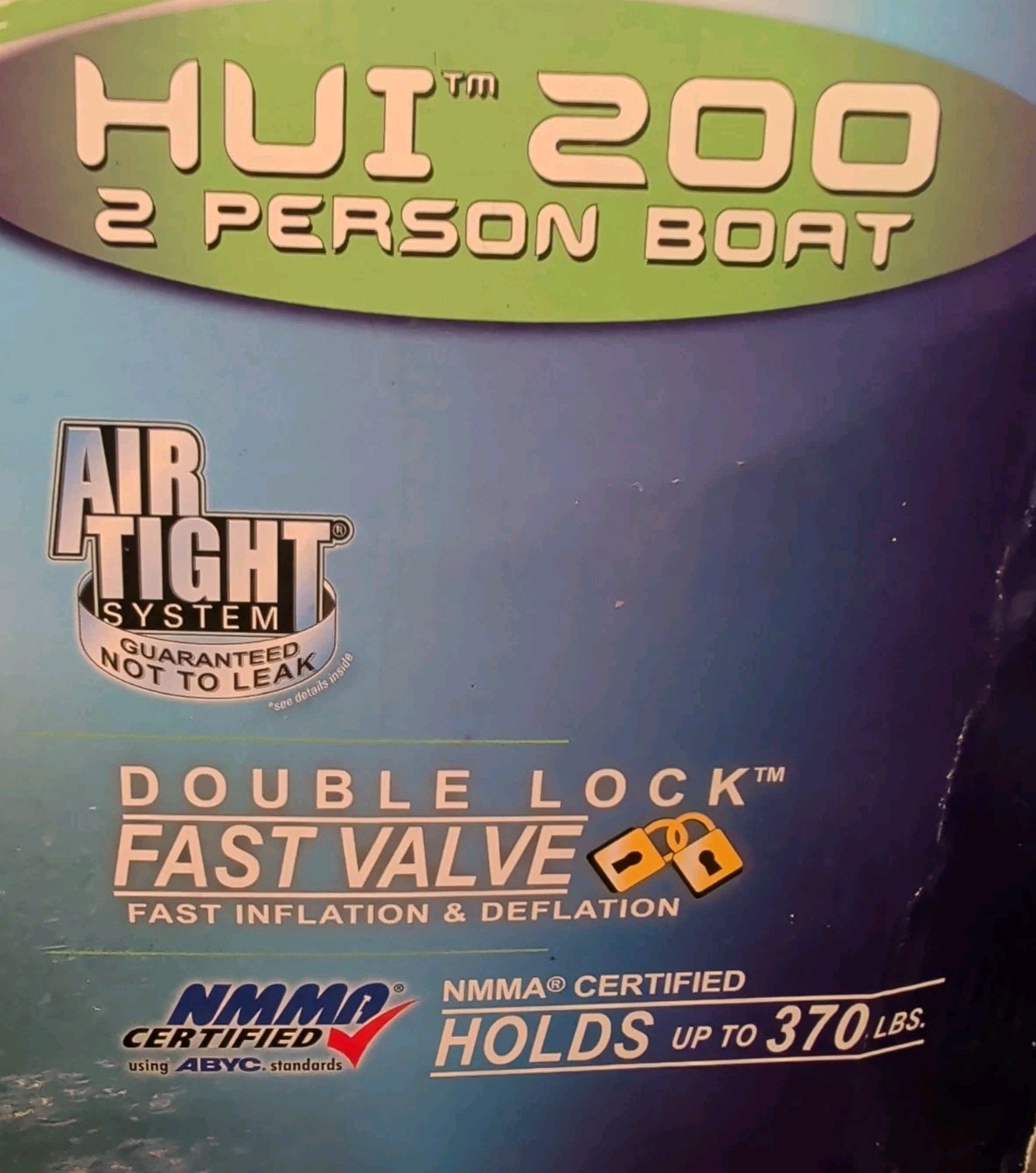 Sevylor HUI 200 2 Person 6ft Green & White Inflatable Boat 370 lb WT LMT Opened