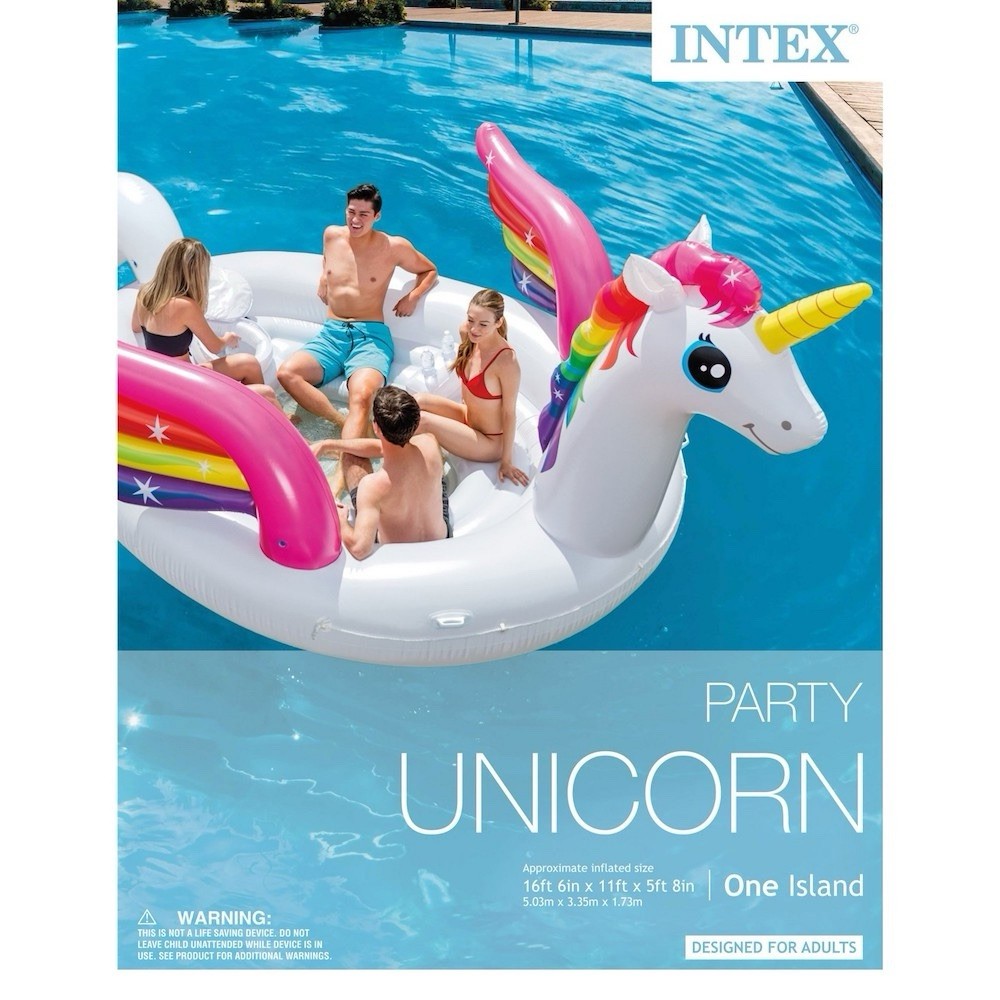 NIB Intex 57266EP HUGE Unicorn Party Island Pool Floats – White & Rainbow