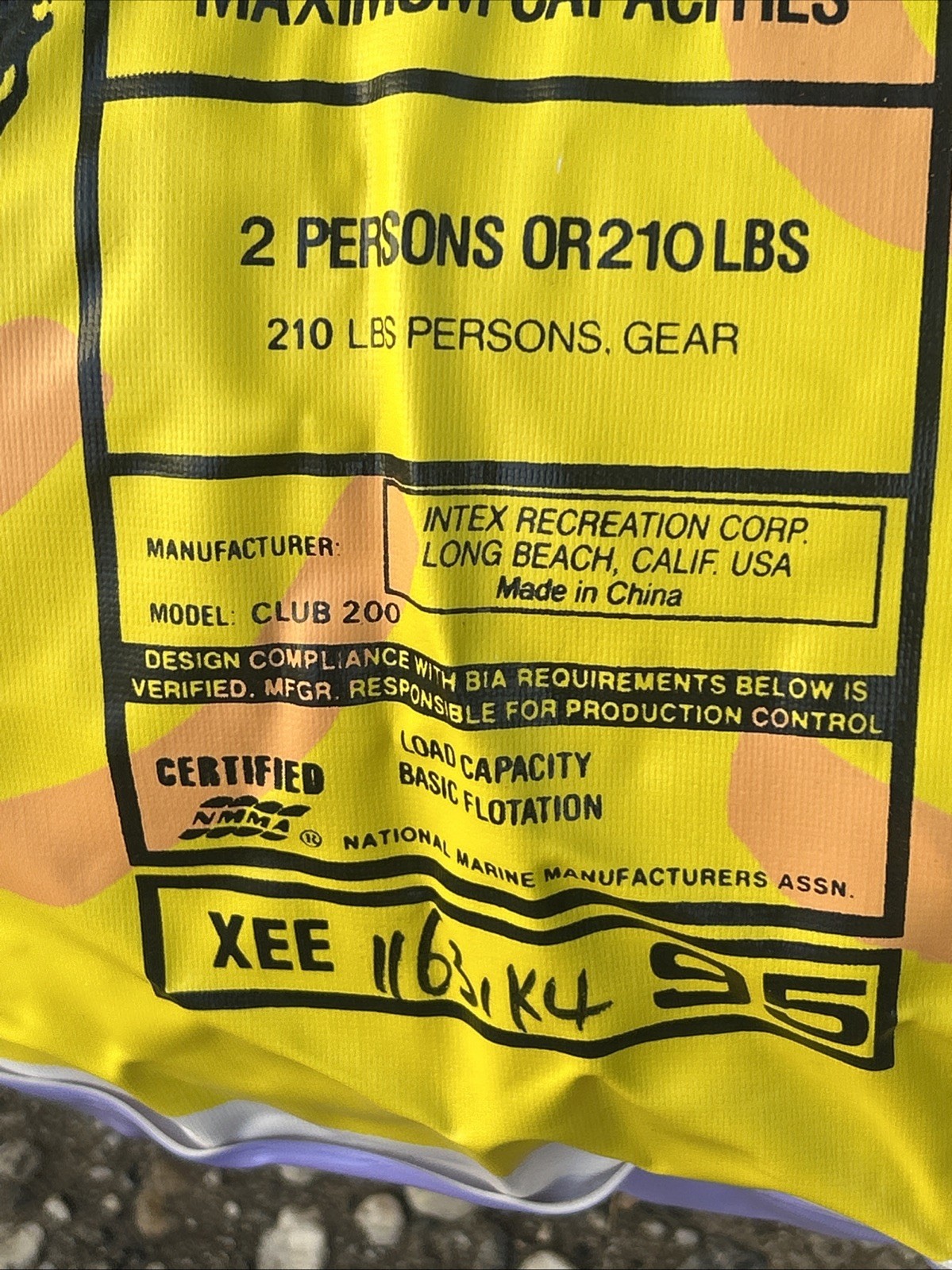 1992 INTEX The Wet Set Club 200 Inflatable 2 Person Boat 3 Air Chambers 78 x 46