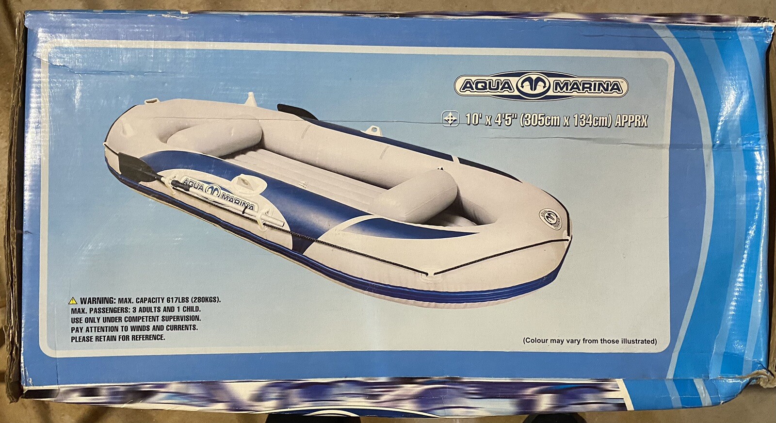 New Aqua Marina I￼nflatable Boat Dinghy 10’ x 4’5”River Raft 4 Person Durable