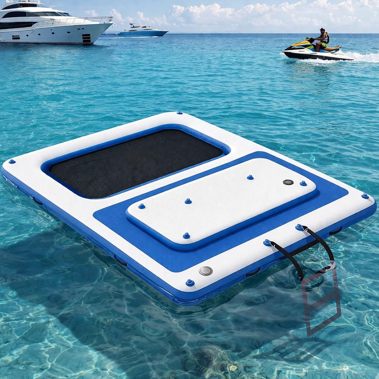 10’x8′ Floating Inflatable Dock with 3mm EVA Anti-Slip Mat, Quick