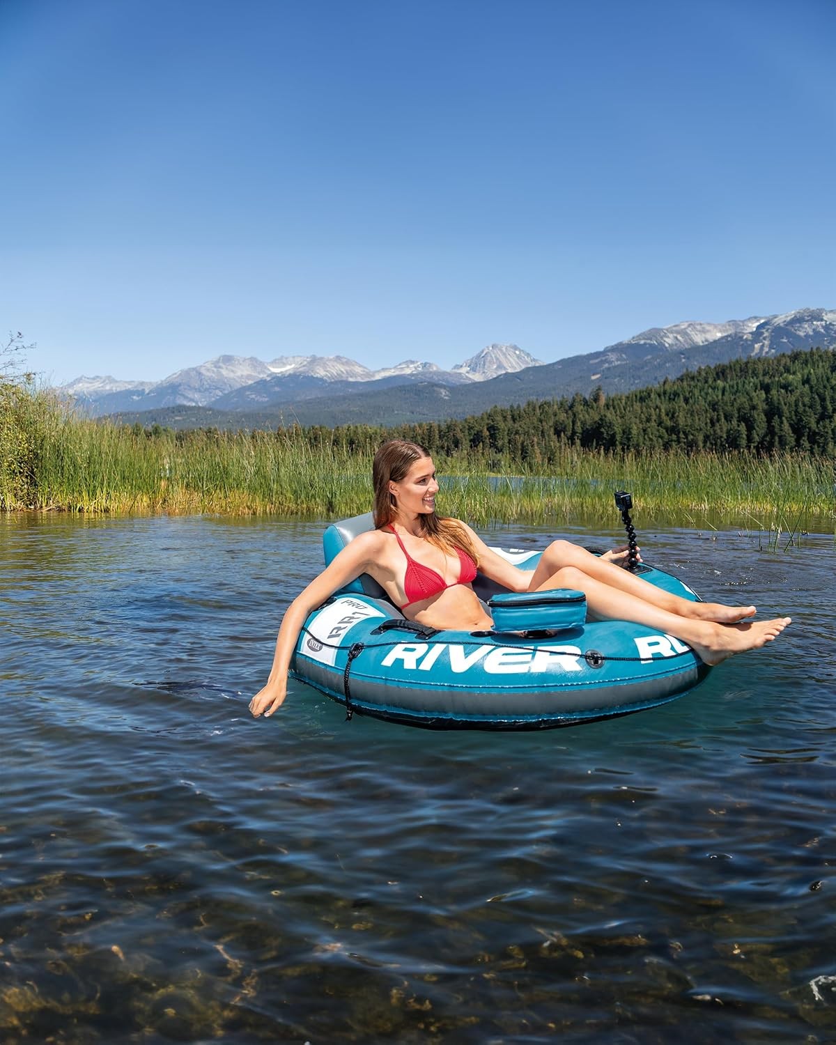 56843EP River Run 1 Pro Inflatable Floating Lounge GoPro/Phone Mount – Built-in