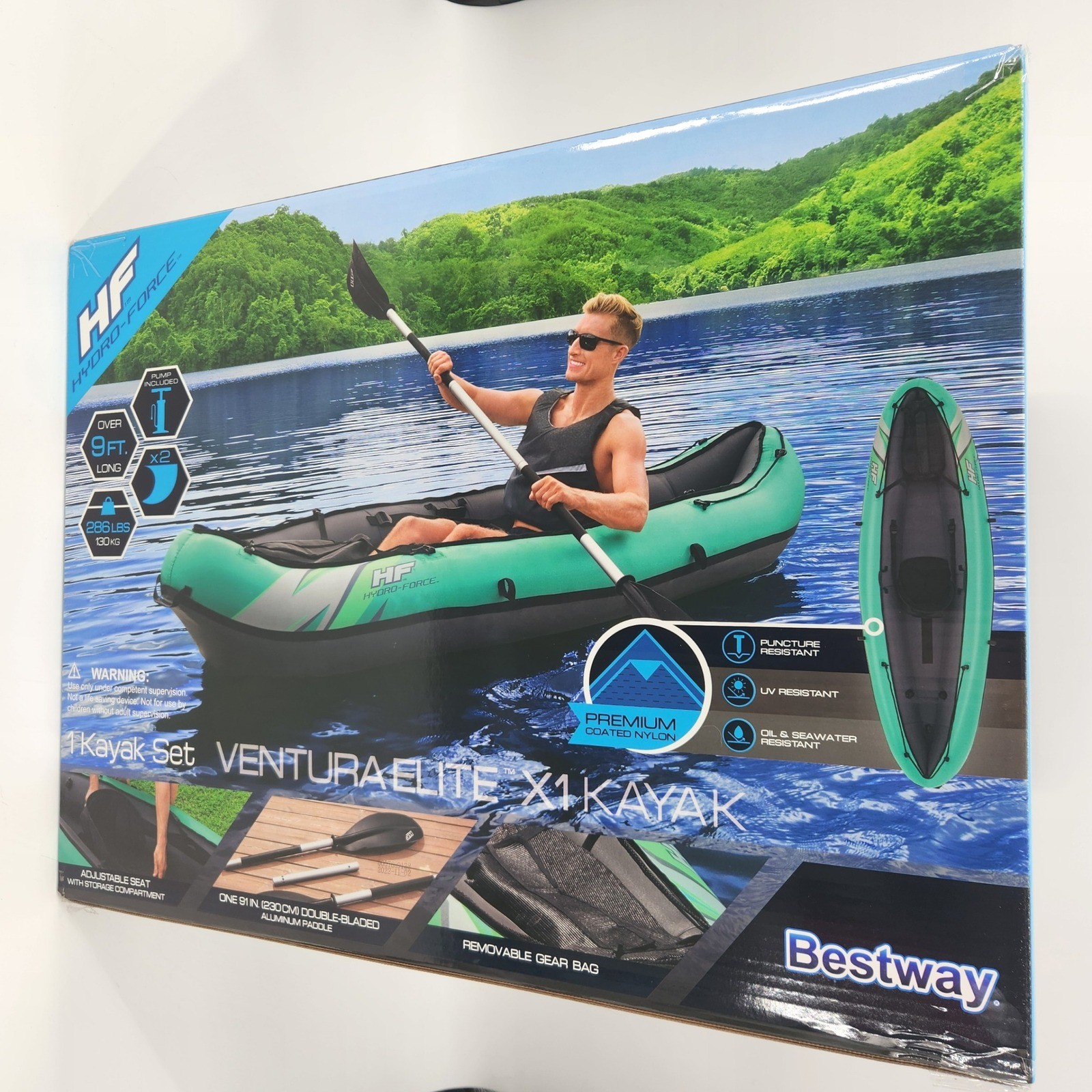Hydro-Force Ventura Elite X1 Kayak Inflatable Set Teal Gray Paddle Pump NIB