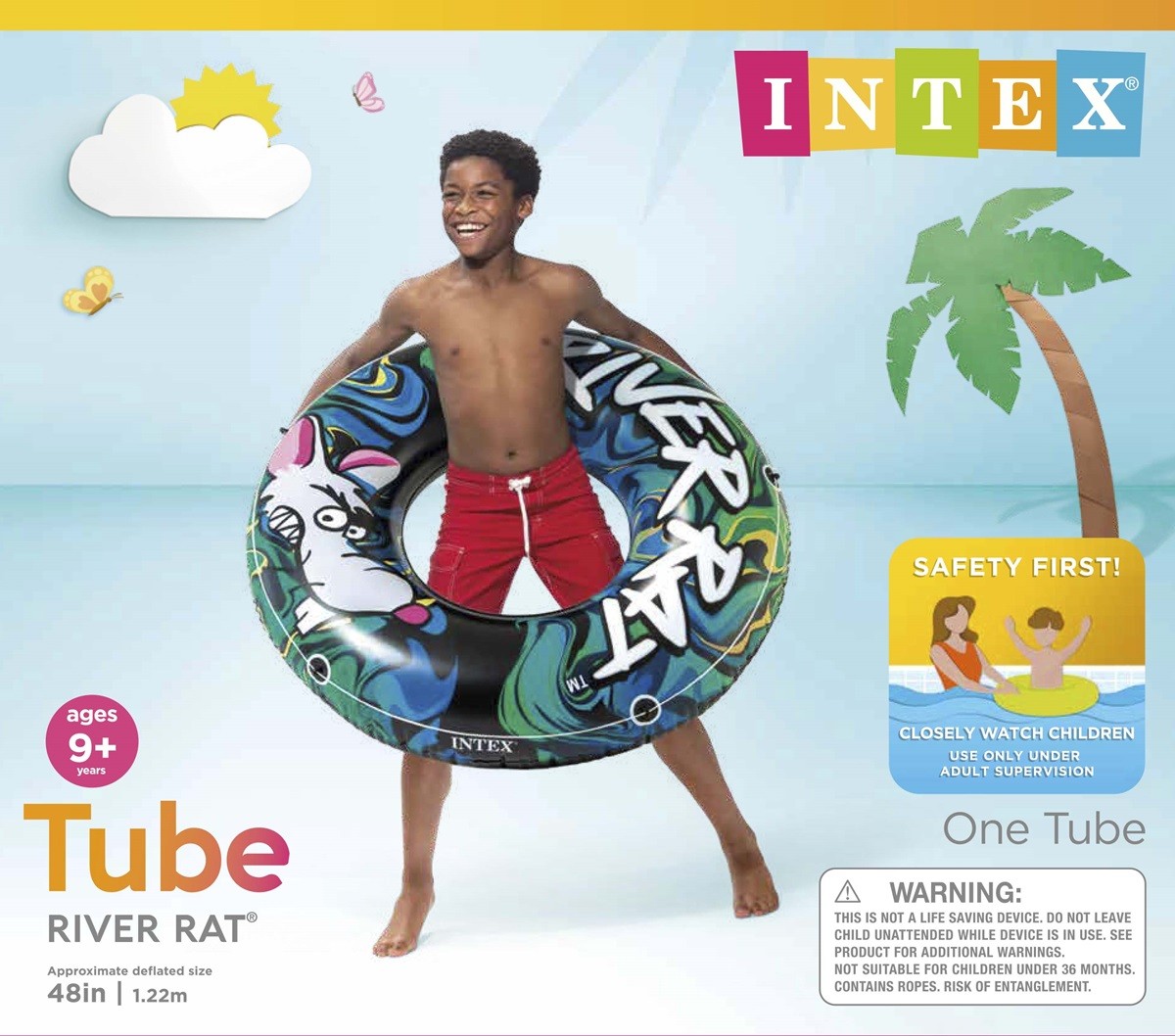 INTEX River Rat Inflatable 48inch Floating Tube Raft 68209E
