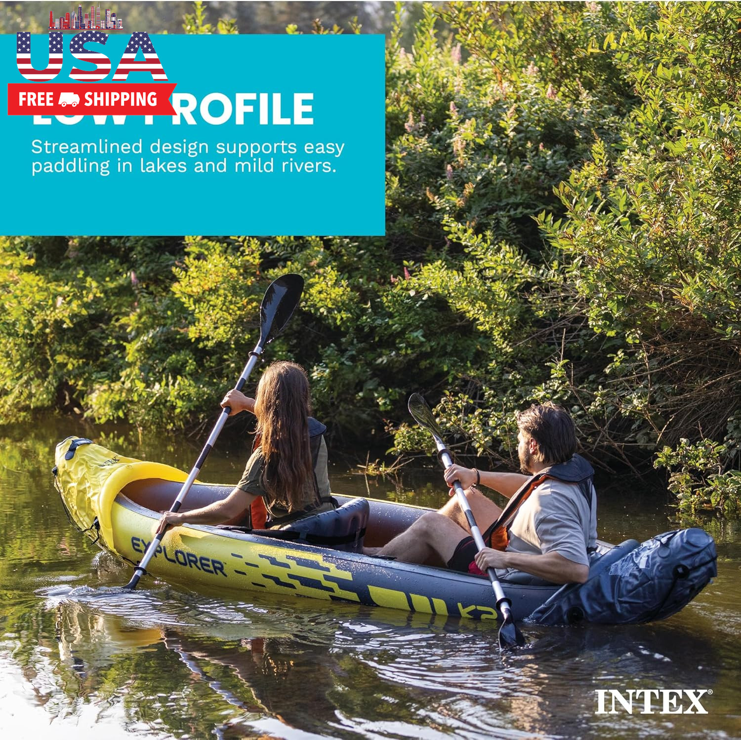 Intex 68307EP Explorer K2 Inflatable Kayak Set: Includes Deluxe 86In Aluminum Oa
