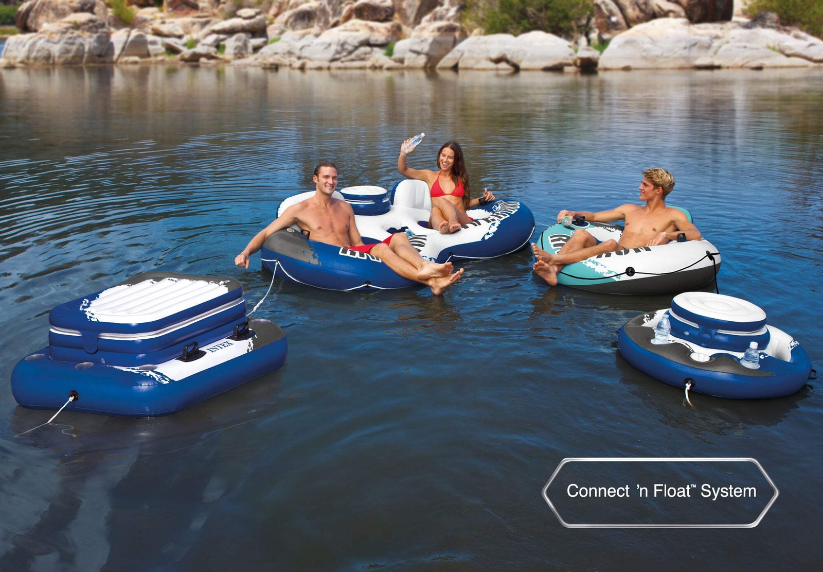 Intex River Run 1 Inflatable Floating Lounge w/Backrest, Built-in Cup Holders, G