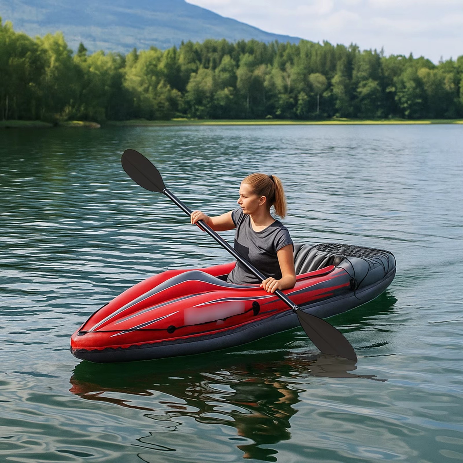 Inflatable Kayak Fishing Boat 1 Person Adult PVC Red with Paddles Bag Seats