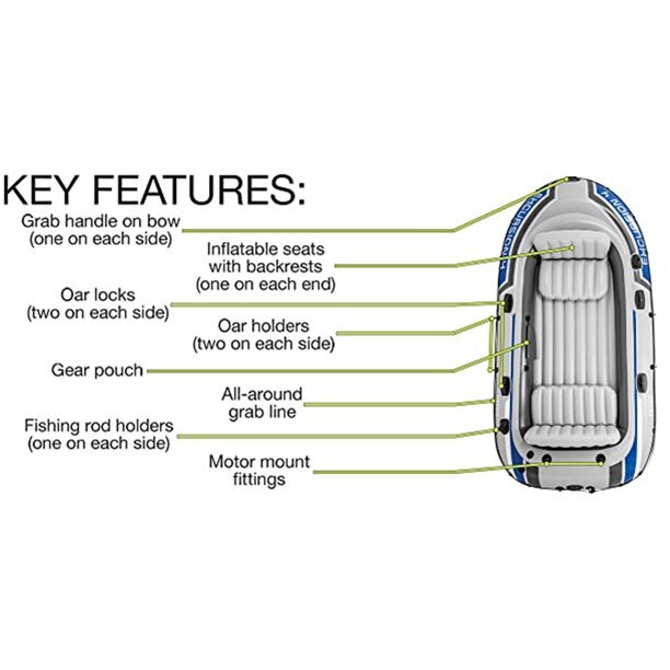 Intex Excursion 4 Inflatable Rafting Fishing 4 Person Boat Set – 68324EP