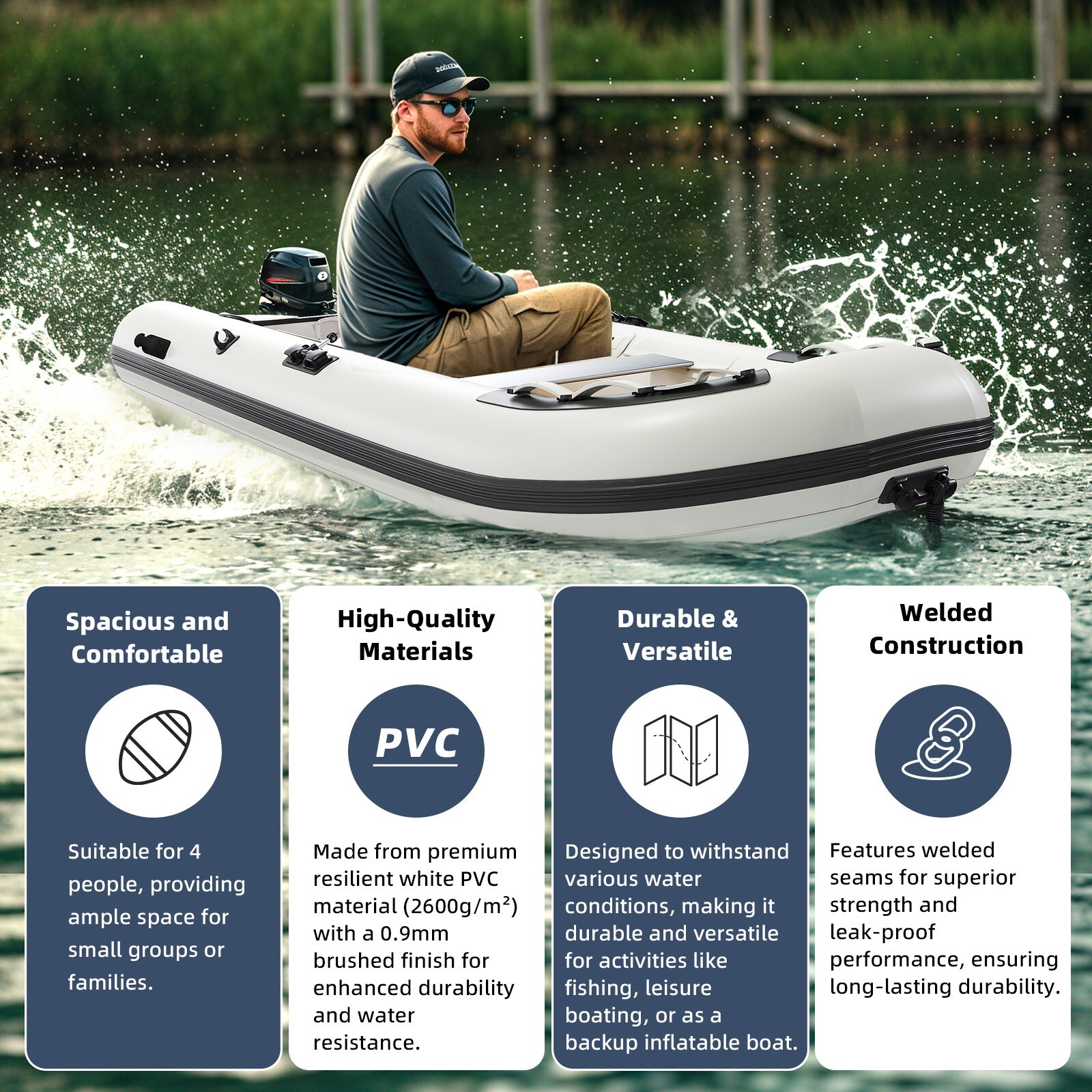 Danrelax 10.5ft Inflatable Dinghy Boat, 1200 lbs Capacity, Transom Sport
