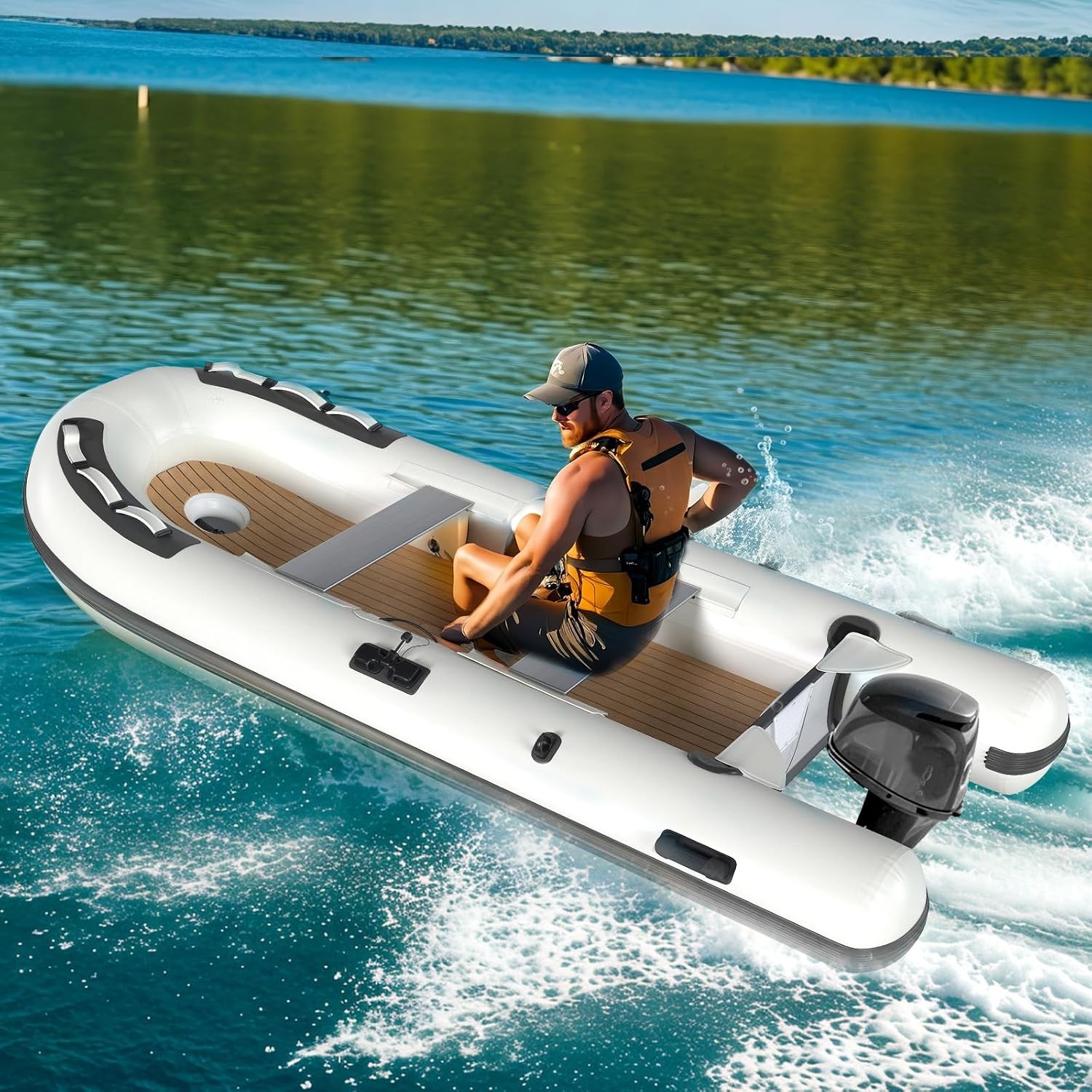 10.5ft Inflatable Dinghy Boat 1200 lb PVC EVA Floor White Fishing Raft