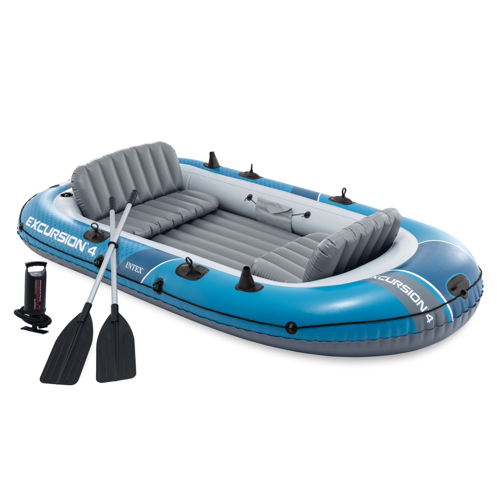 INTEX 66325EP Excursion 5 Inflatable Boat Set with 54″ Oars, Pump, & Rod Holders