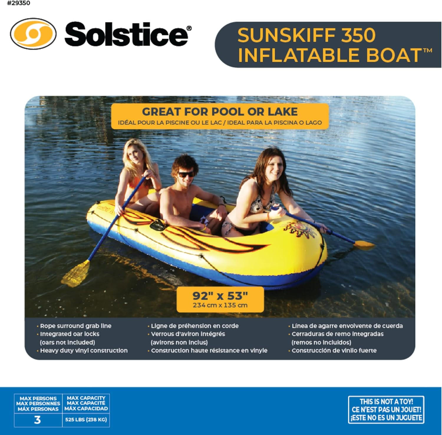 SOLSTICE Inflatable Boat Rafts 3 Person for Adults & Kids Comes W/ Pole Oar Hold