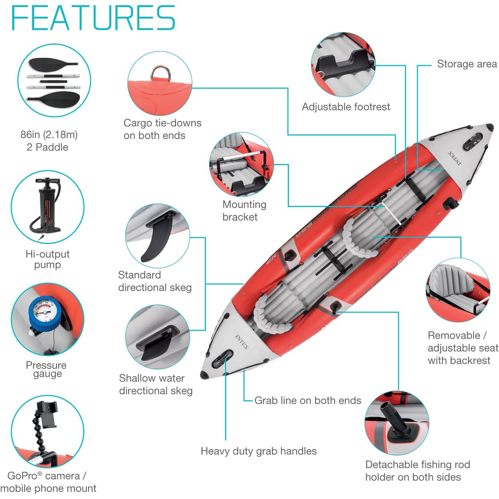 Excursion Pro 151 x 37 x 18″ K2 Inflatable Kayak W/ Aluminum Oars