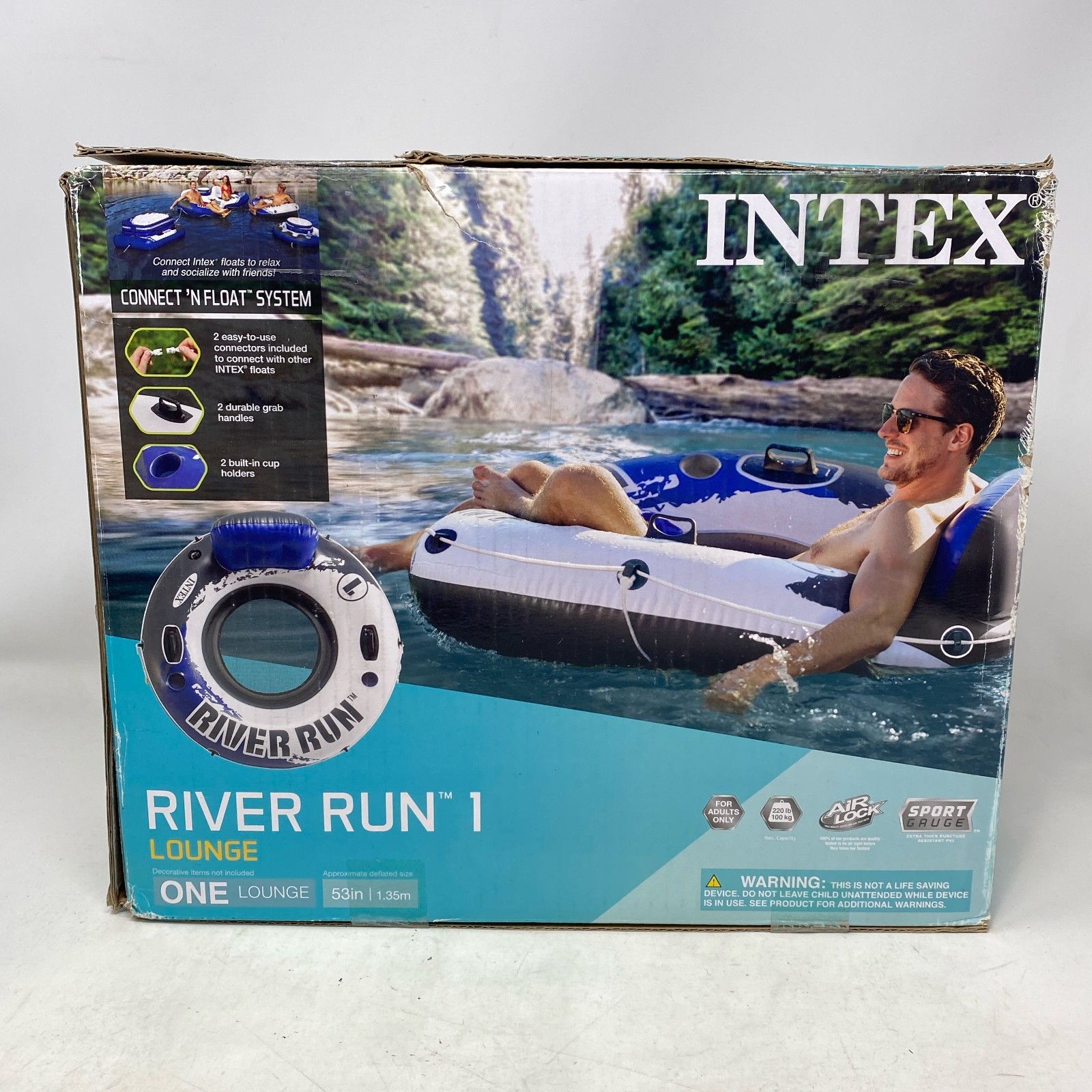 Intex River Run 1 Blue/White 53in Inflatable Tube w/ Backrest & Cups