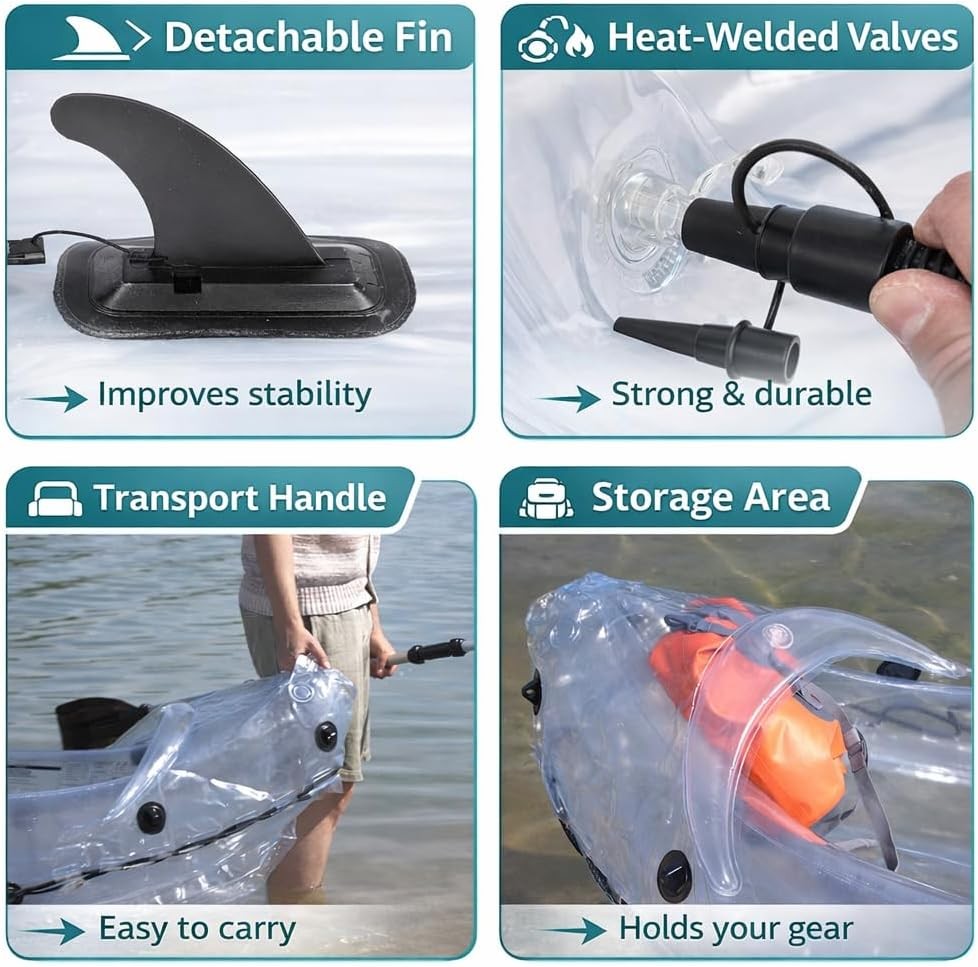 Clear Kayak – Transparent 2-Seater Inflatable Tandem for Two Adults – See-Throug