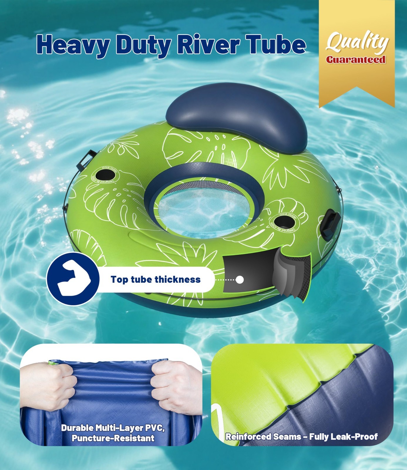Heavy Duty River Floats for Adults 350lb Capacity, XL Inflatable Pool Tubes with