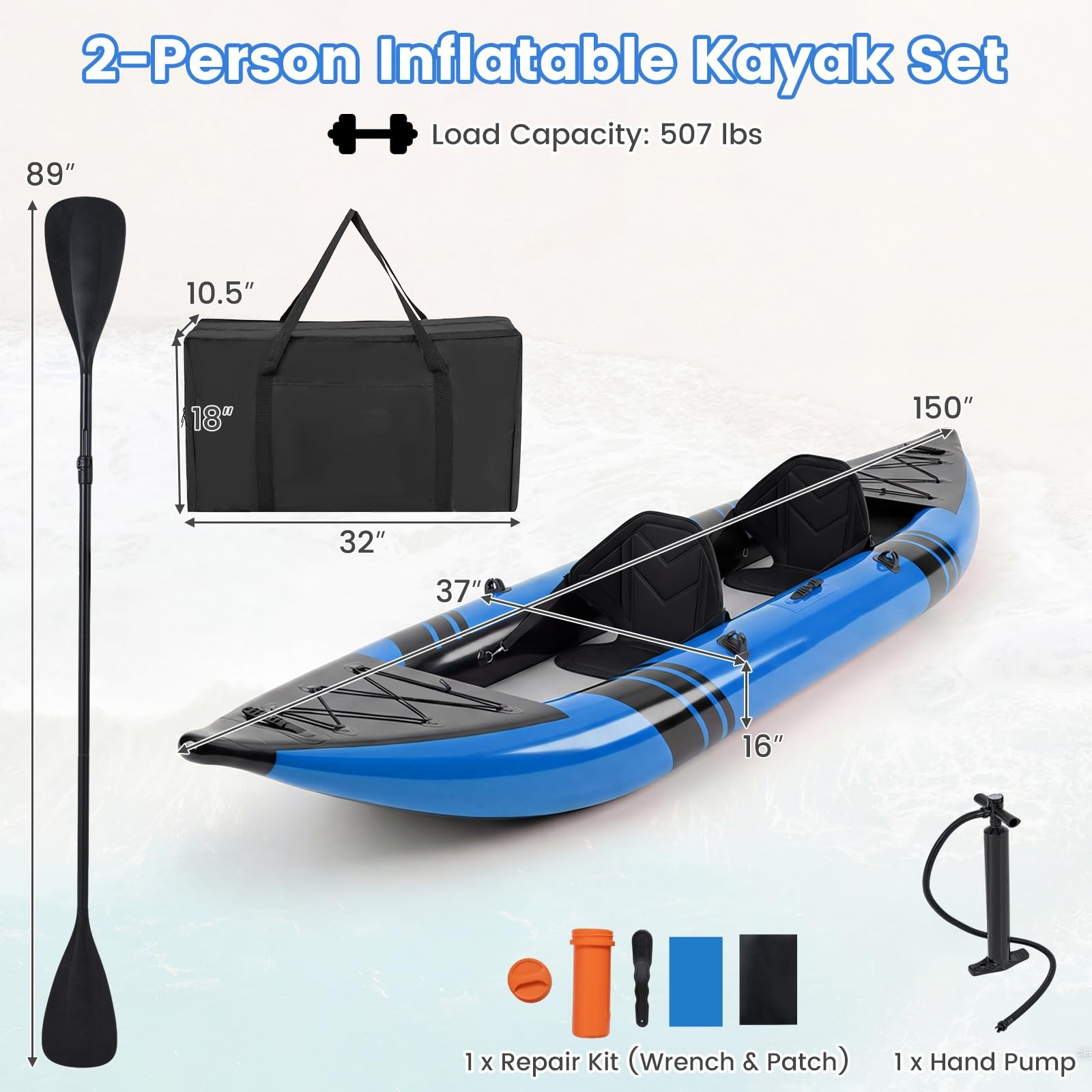 S AFSTAR Inflatable Kayak, 2 Person Canoe with 507 lbs Capacity, Drop-Stitch …