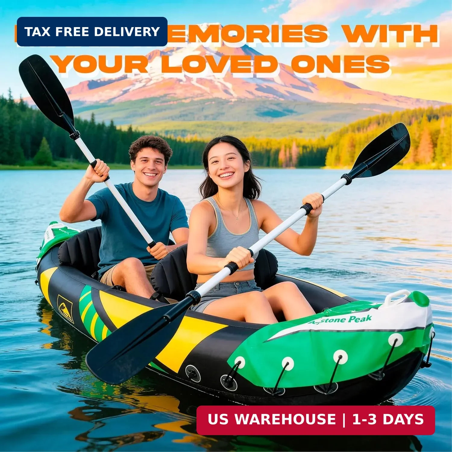 Inflatable Kayak 2 Person with Detachable Sun Canopy – Heavy-Duty Tandem Kayak f