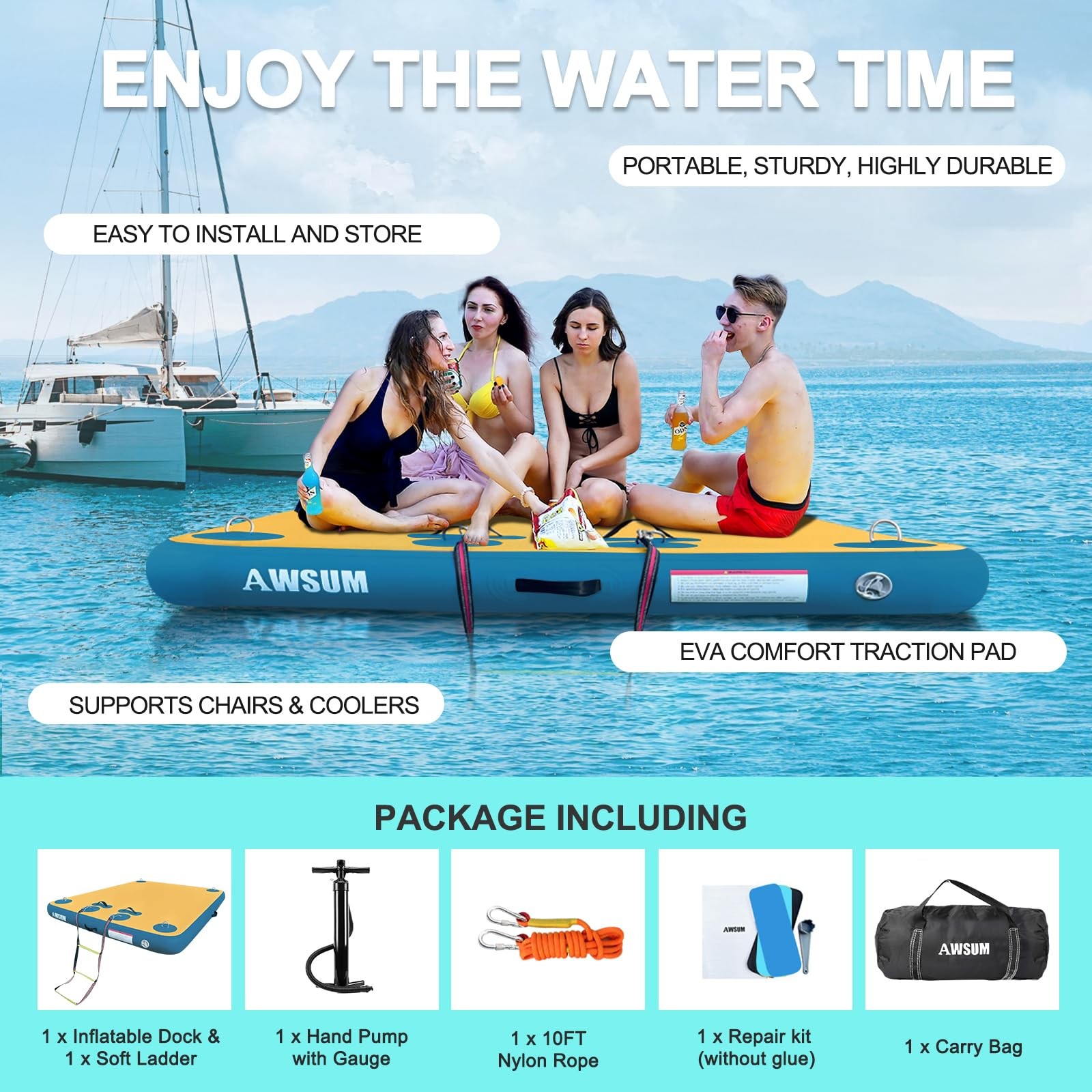Awsum Inflatable Floating Dock 6Ft Non-Slip Inflatable Swim Platform Floating