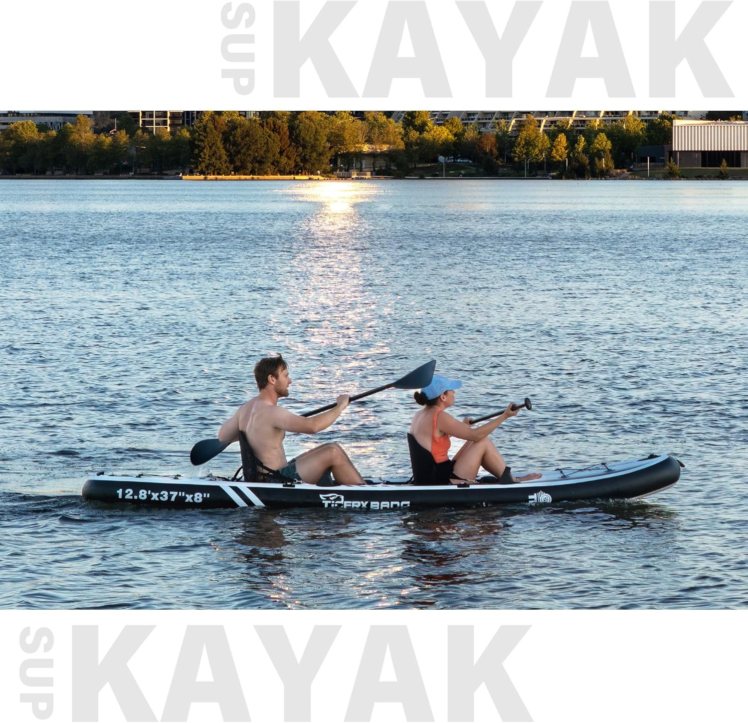 12’8″ Inflatable Tandem Kayak, Fishing & Touring, 2 Seats, Adjustable Paddle, Pe
