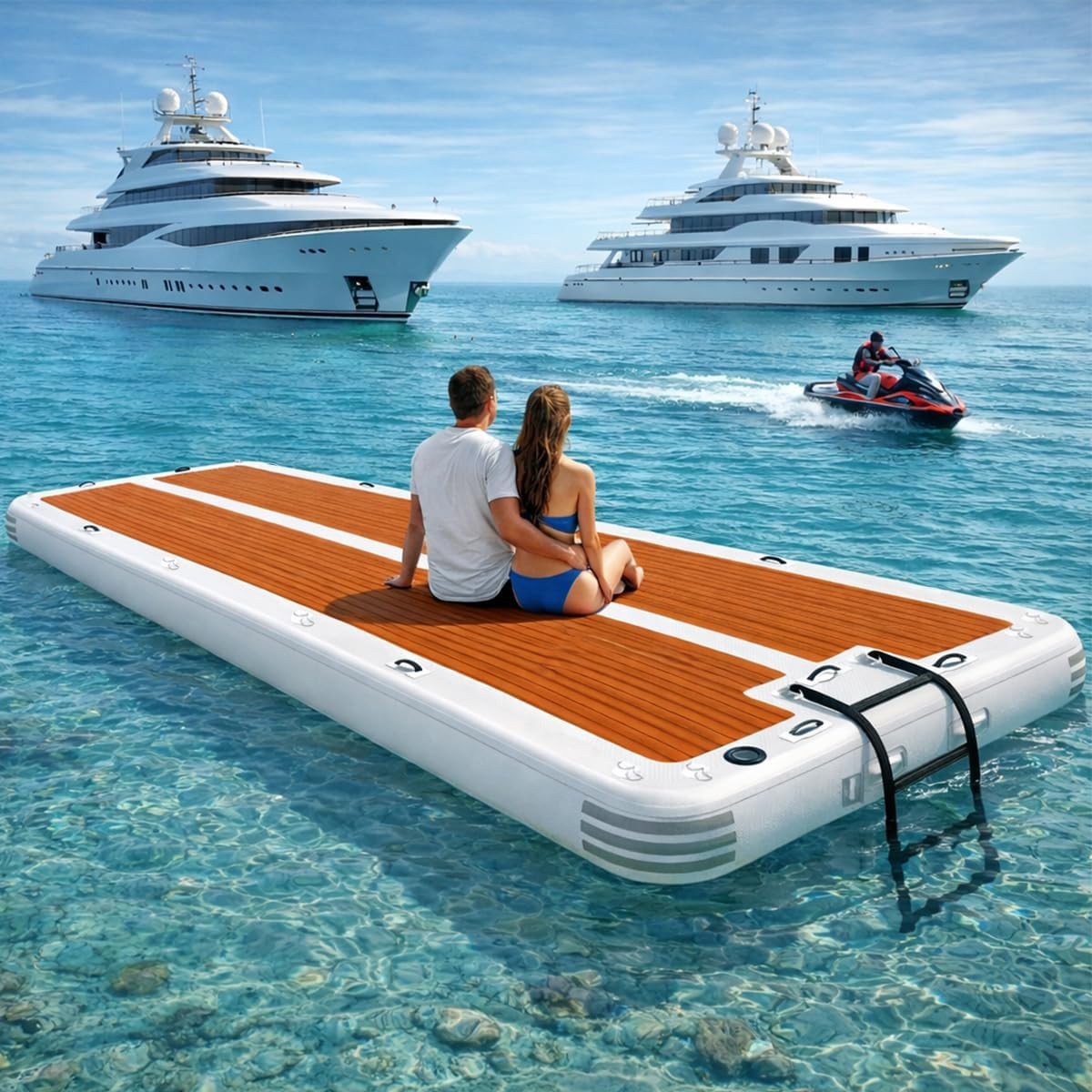 15ft x 6.5ft Inflatable Floating Dock Brown PVC EVA Non-Slip Water Platform