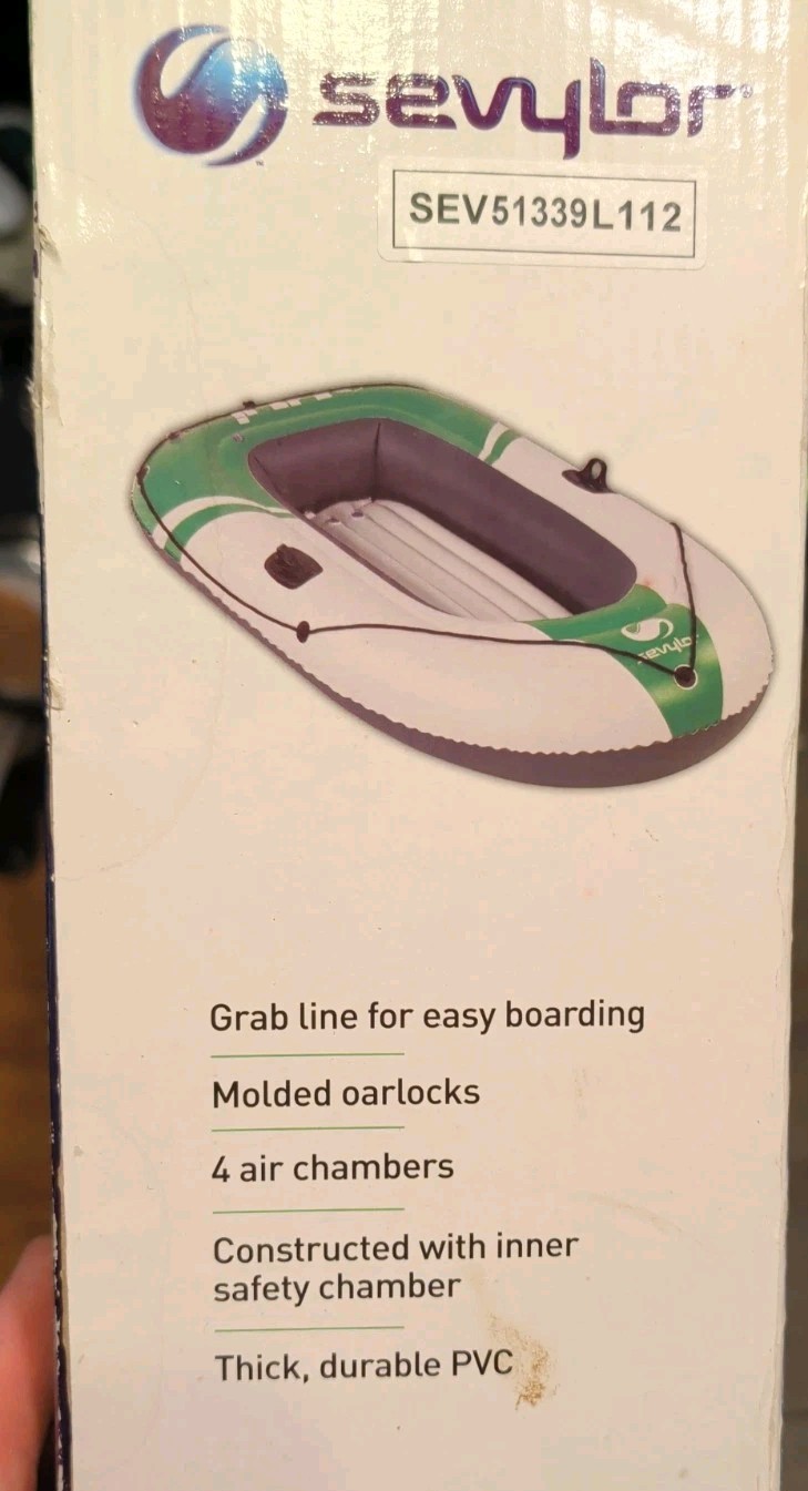 Sevylor HUI 200 2 Person 6ft Green & White Inflatable Boat 370 lb WT LMT Opened