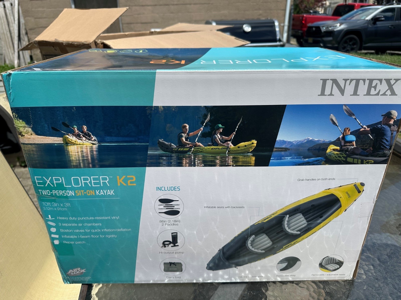 Intex Explorer K2 Yellow 2 Person Inflatable Kayak with Aluminum Oars & Air Pump