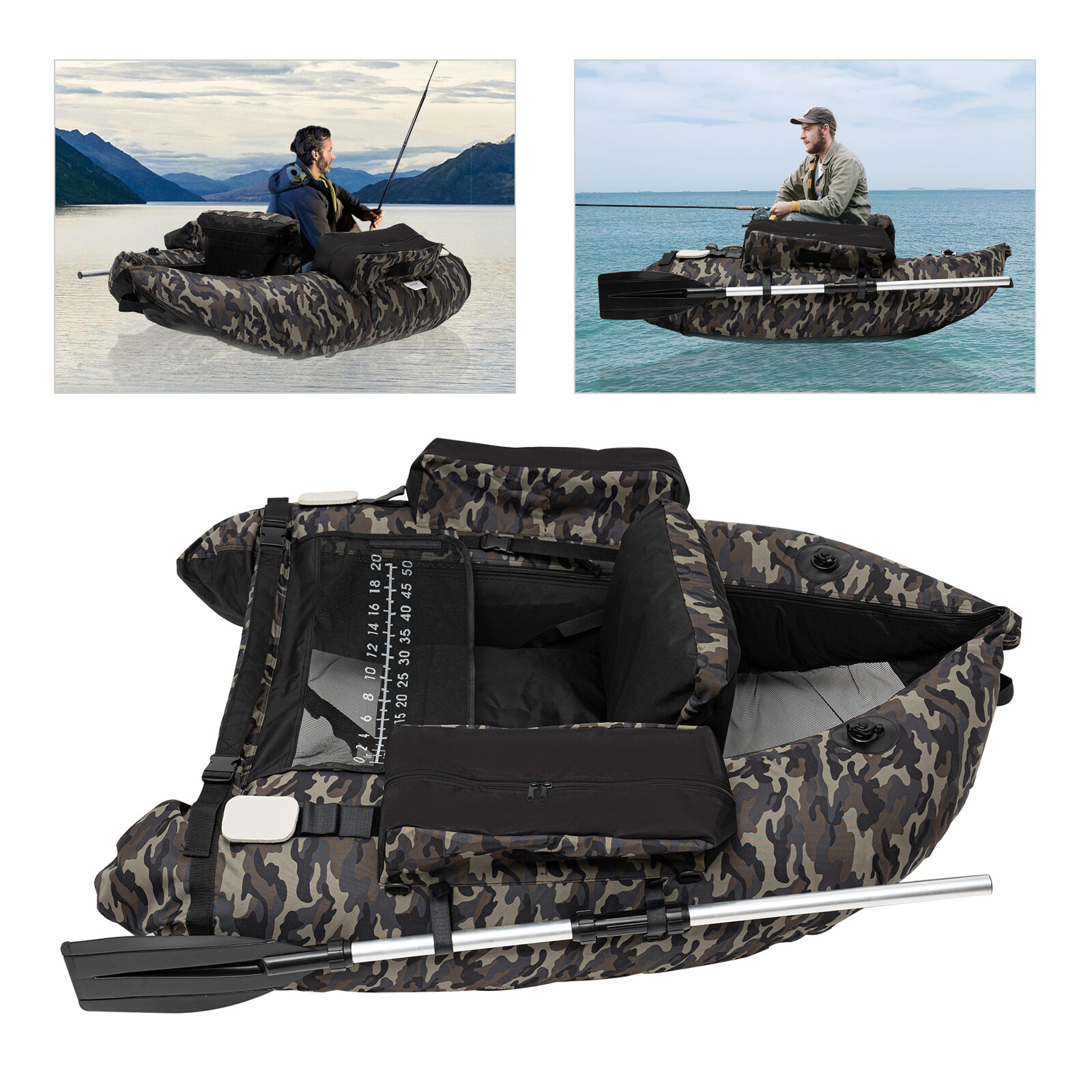 Inflatable Outdoor Fishing Boat Khaki Oxford Cloth Compact Size Adjustable Back