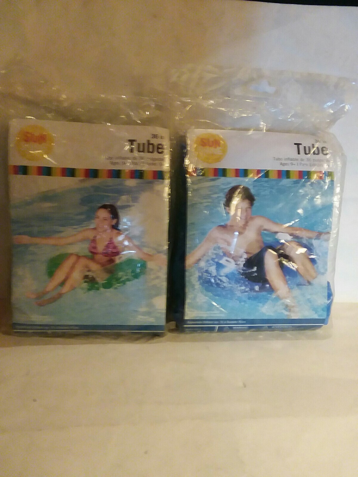 36 In Tube Water Fun Set Of 2 Green+ Blue Inflatable Free Shipping