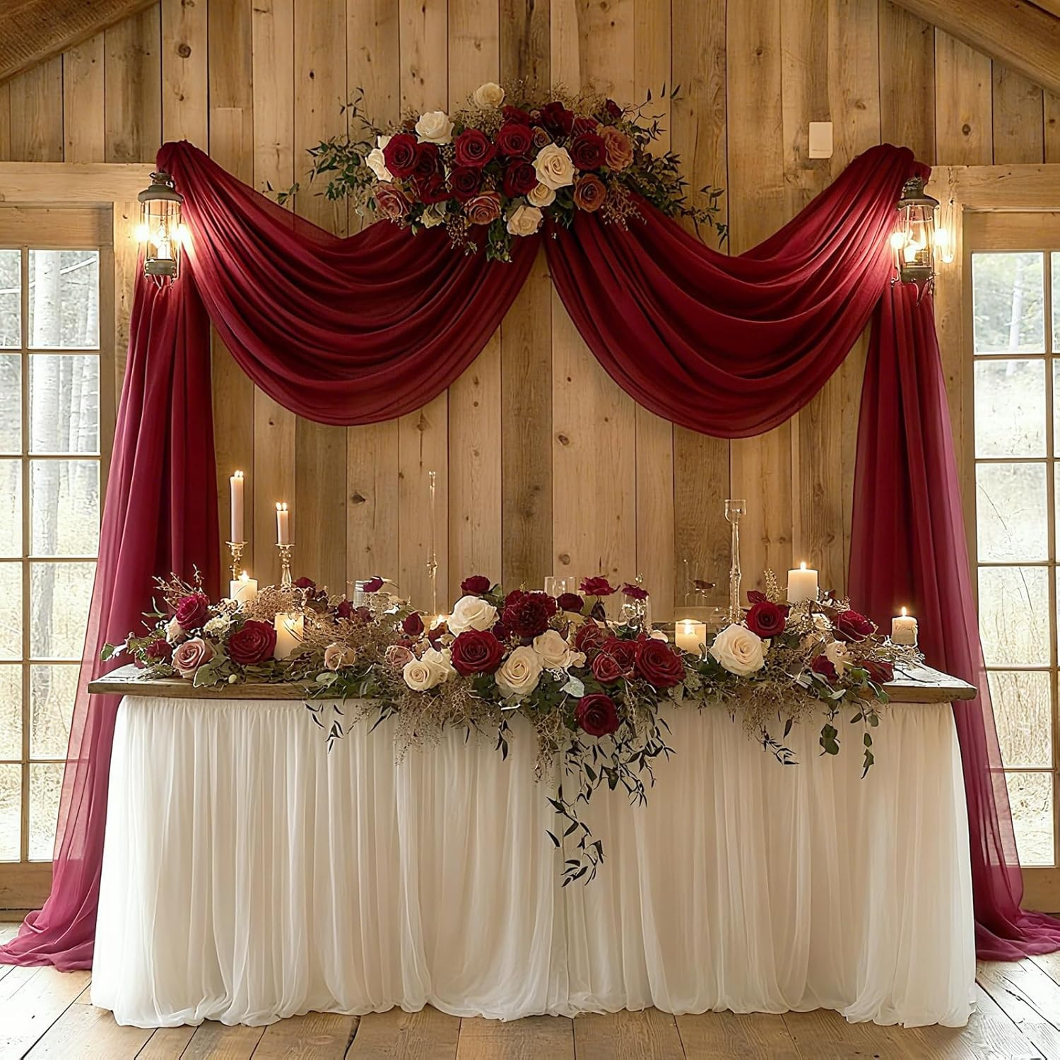 Wedding Arch Draping Fabric, 31.5″ X 20FT Wrinkle-Free Sheer Chiffon Drapery for
