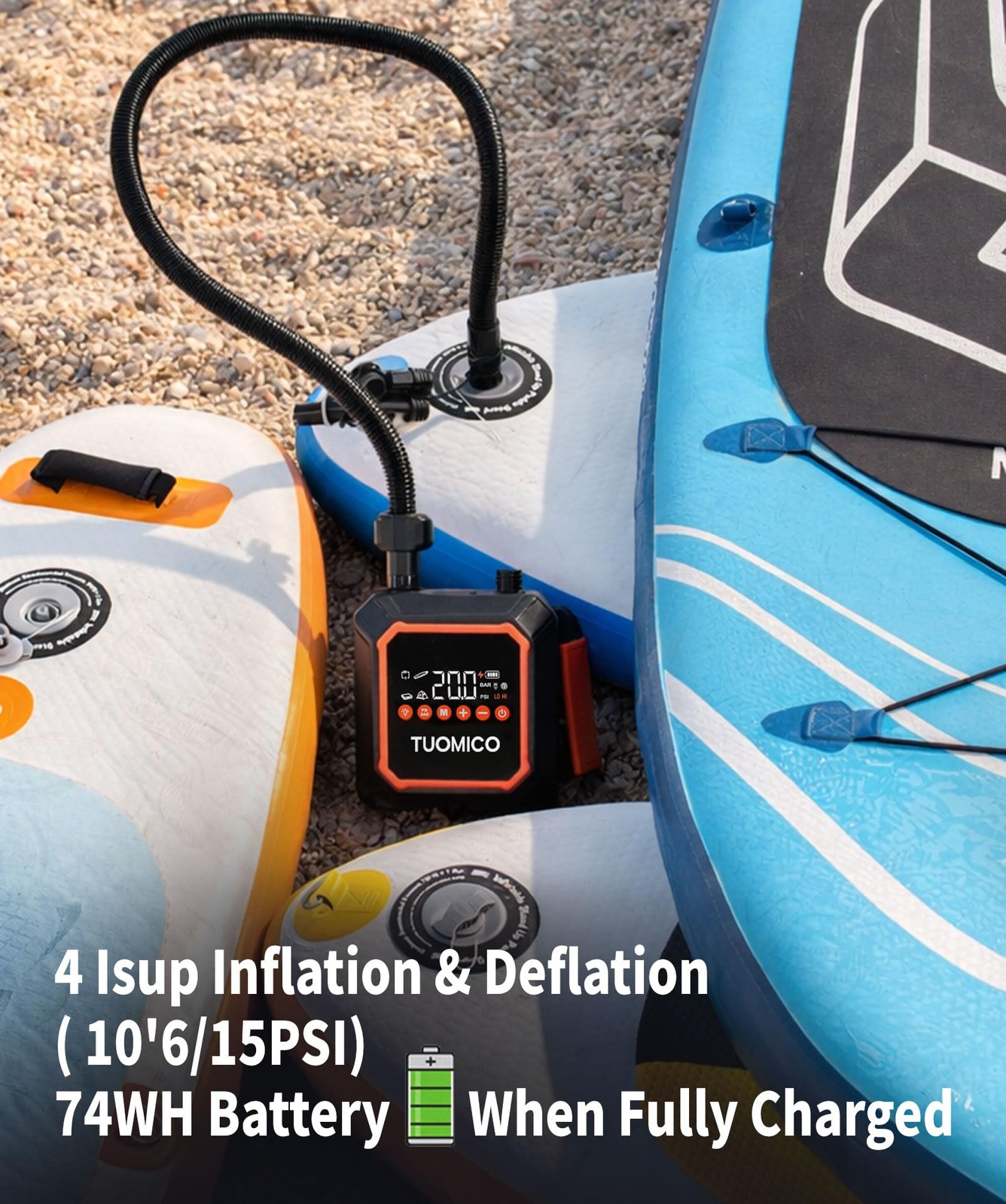 Tuomico Paddle Board Electric Pump Portable Sup Air Small, Black & Orange