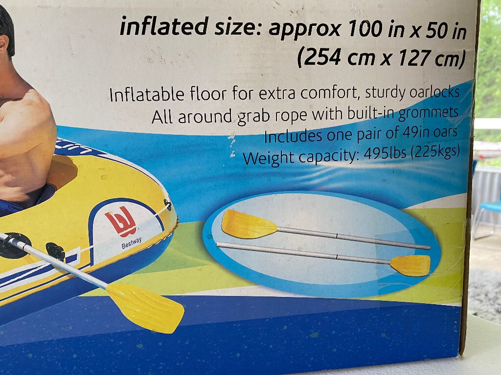CLEARWATER 2 MAN INFLATABLE RAFT FLOAT BOAT OAR SET OUTDOORMAN NEW