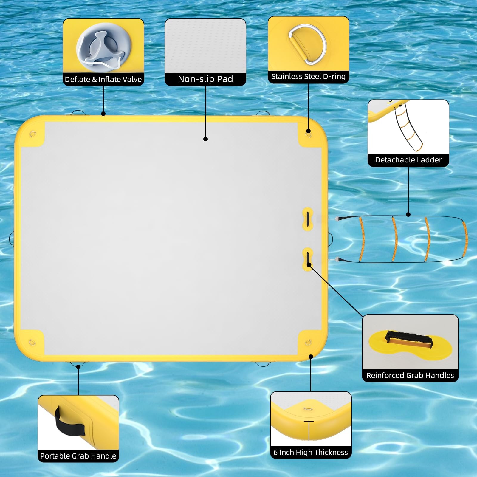 Inflatable Floating Dock Platform 6ft Swim Mat, Inflatable Floating Island Raft