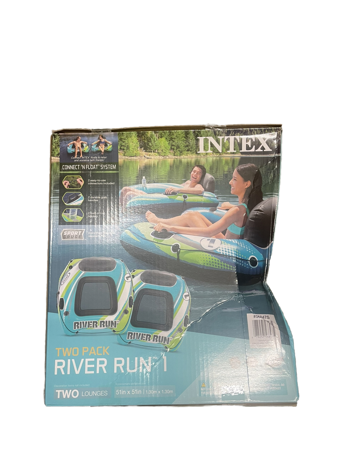 Intex River Run 1 Inflatable Floating Water Lounge Tube Raft (2 Pack)