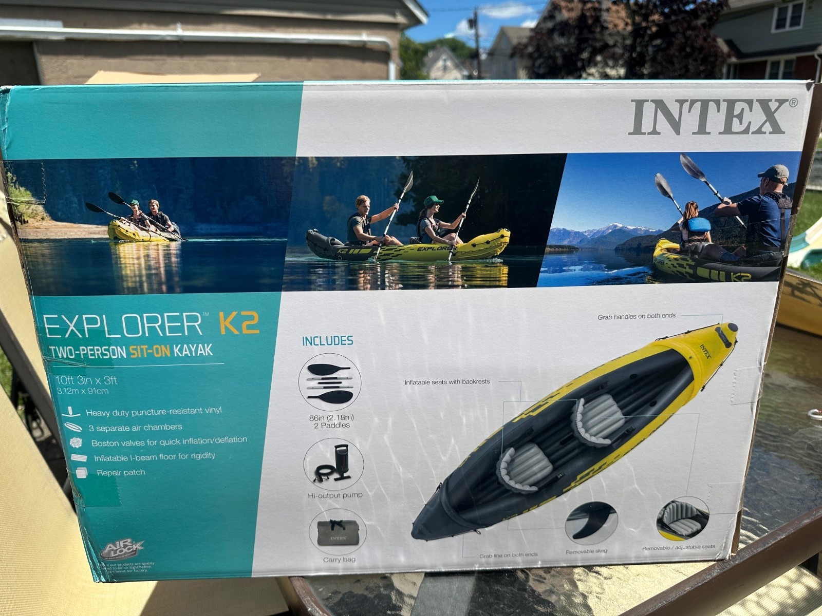 Intex Explorer K2 Yellow 2 Person Inflatable Kayak with Aluminum Oars & Air Pump