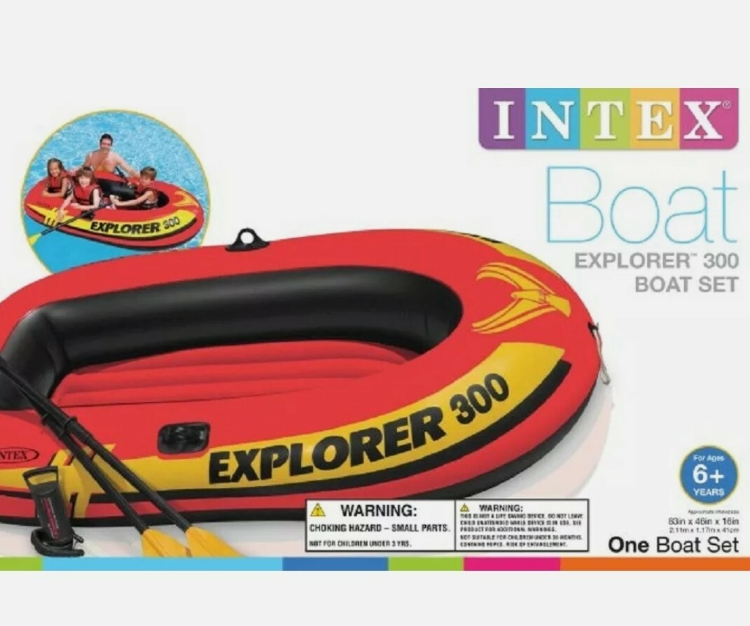 Intex Explorer 300 3Person Inflatable Boat Set with French Oars