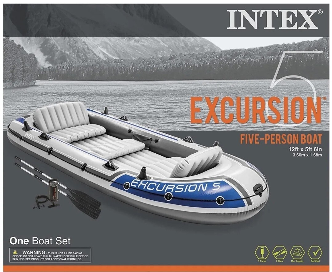 Intex Excursion 5 5-Person Inflatable Boat Set, Oars & Pump, New