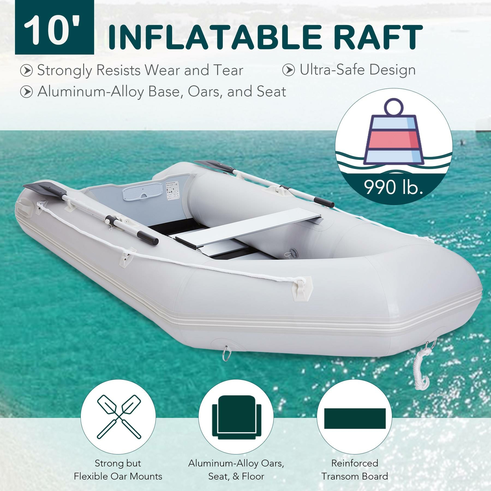 10ft Inflatable Boat w/pump Raft Fishing Dinghy Tender Pontoon Rescue Heavy Duty