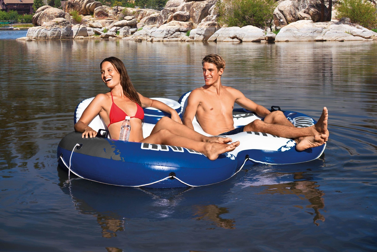 Intex River Run II Inflatable 2 Person Float (2 Pack) & 1 Rider Floats (6 Pack)