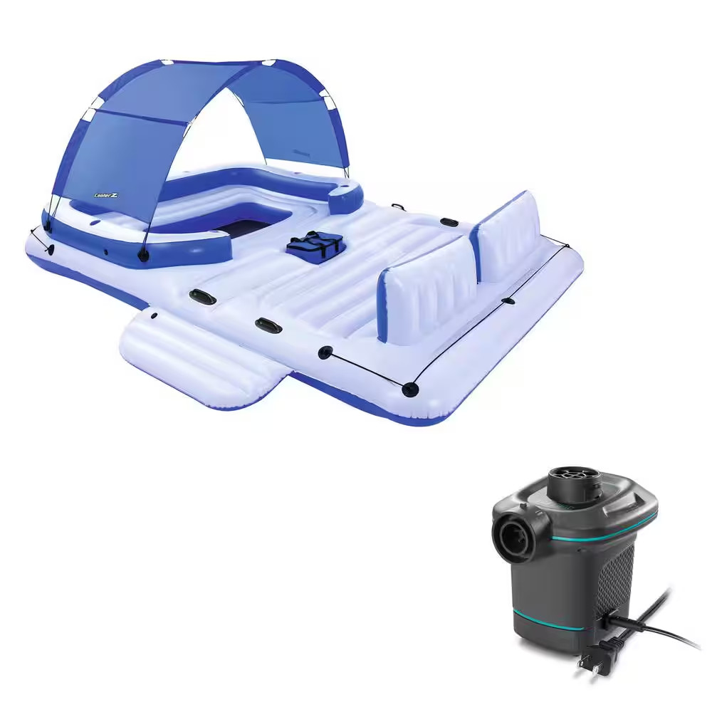 108 In. Blue Rectangular Coolerz 6-Person Inflatable Raft with Electric Air Pump