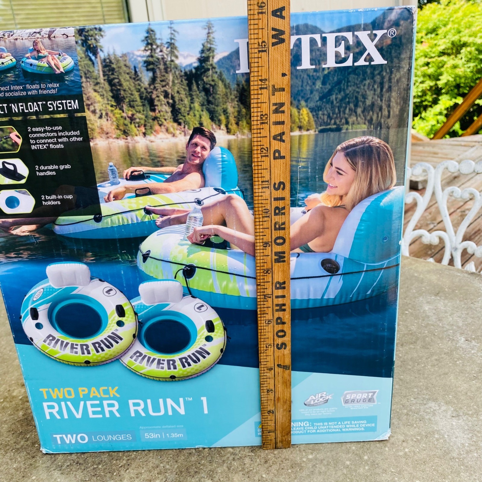 Intex Two Pack River Run 1 Inflatable Lounges With Backrest Cupholders Open Box