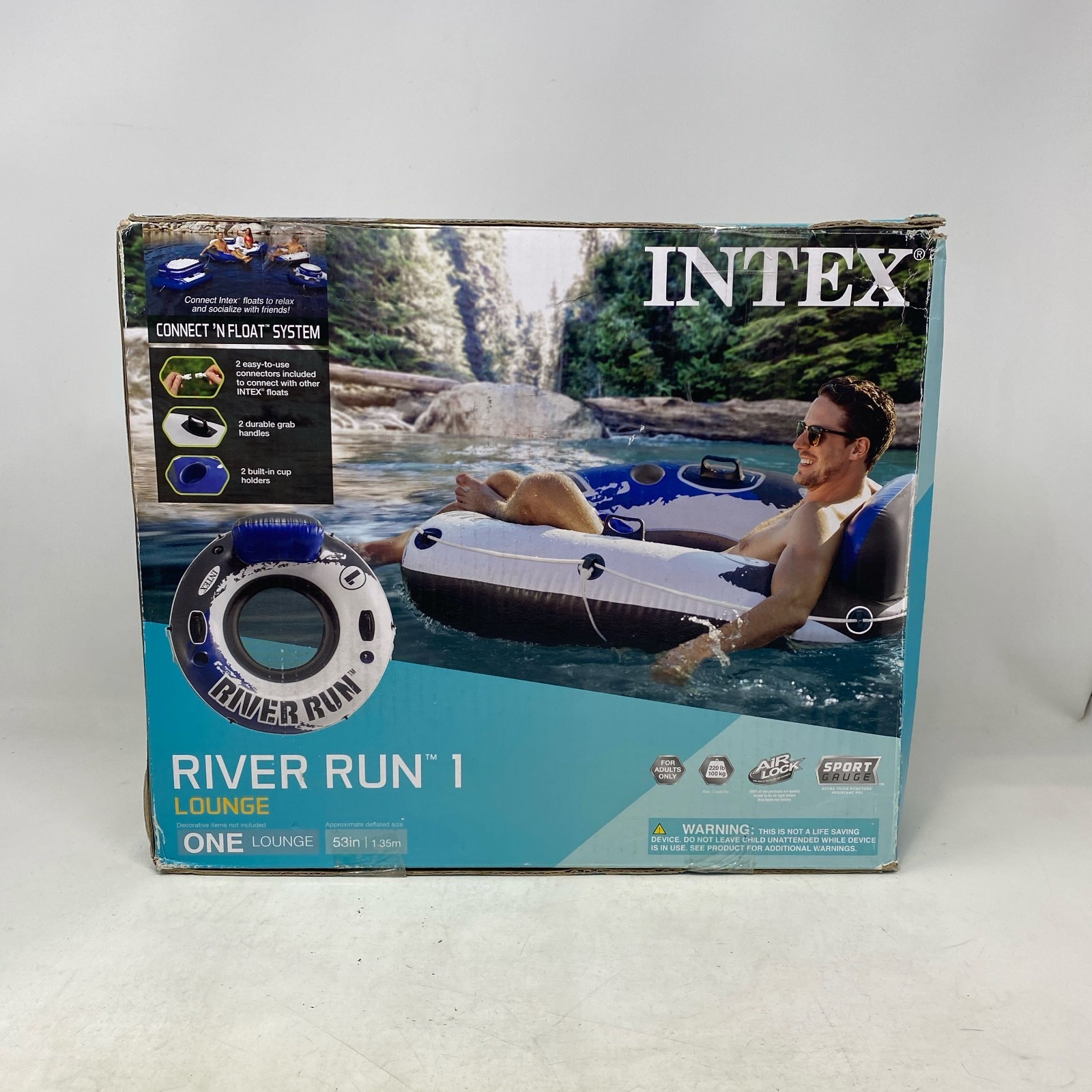 Intex River Run 1 Blue/White 53in Inflatable Tube w/ Backrest & Cups