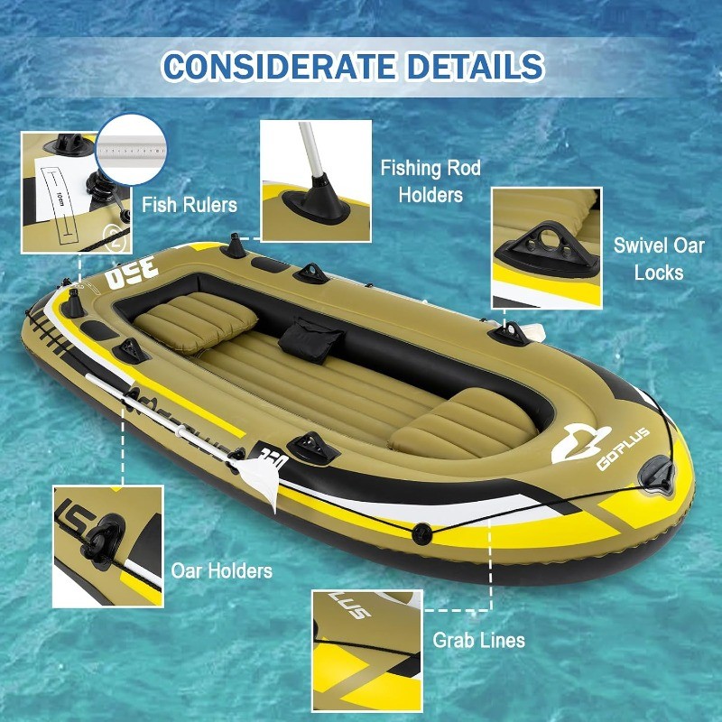 Inflatable Boat 3/4 Person Heavy-Duty Fishing Raft Set with Oars Bolster Seats
