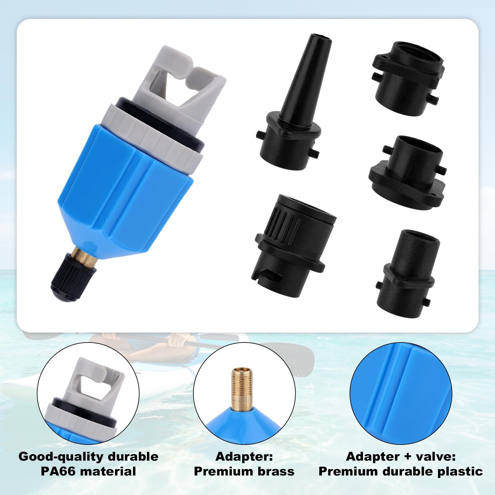 Fukaisu Inflatable Boat SUP Pump Adapter, Quick Inflate black, blue, gray
