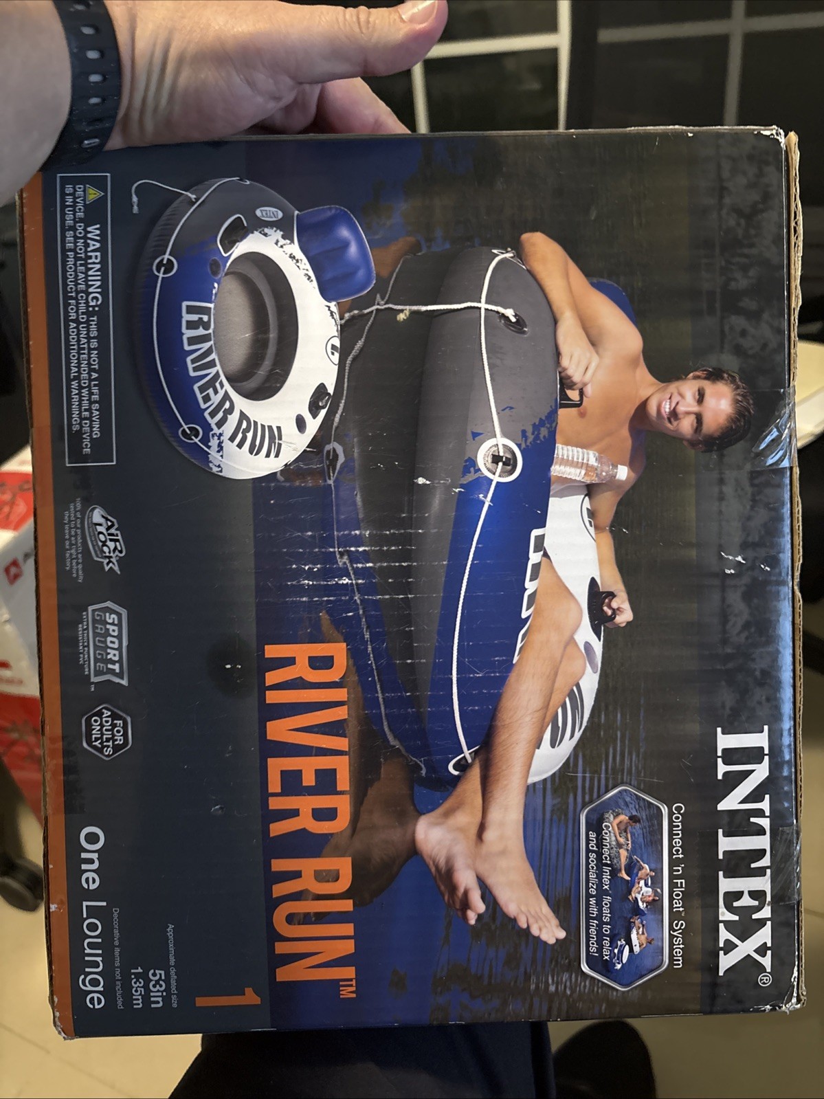 Intex River Run I Sport Lounge 53 inch Inflatable Water Float Blue/White – New