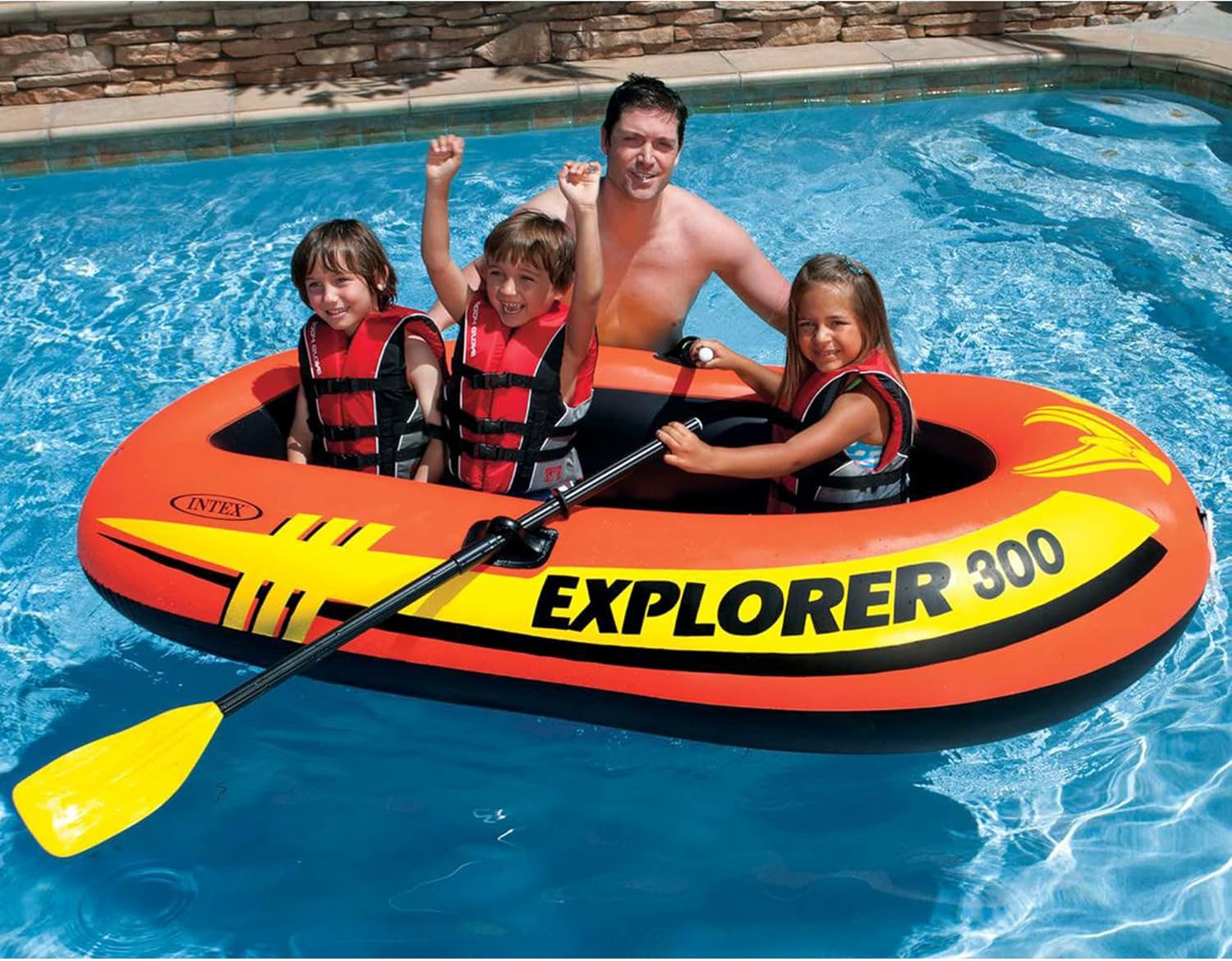 INTEX 58332EP Explorer 300 Inflatable Boat Set: Includes Deluxe Boat Oars and Mi