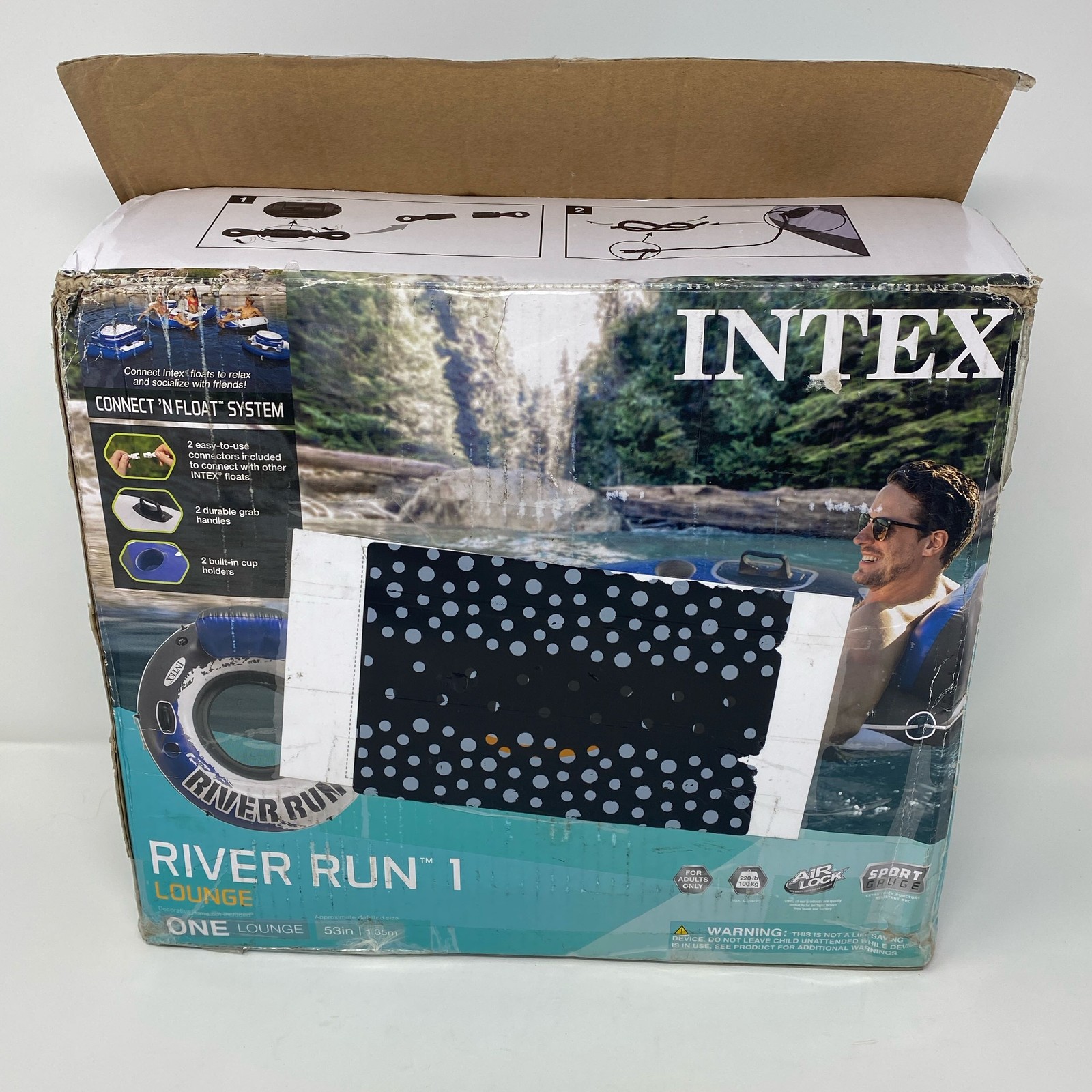Intex River Run 1 Lounge Tube Blue 53in 1-Person w/Cup Holders