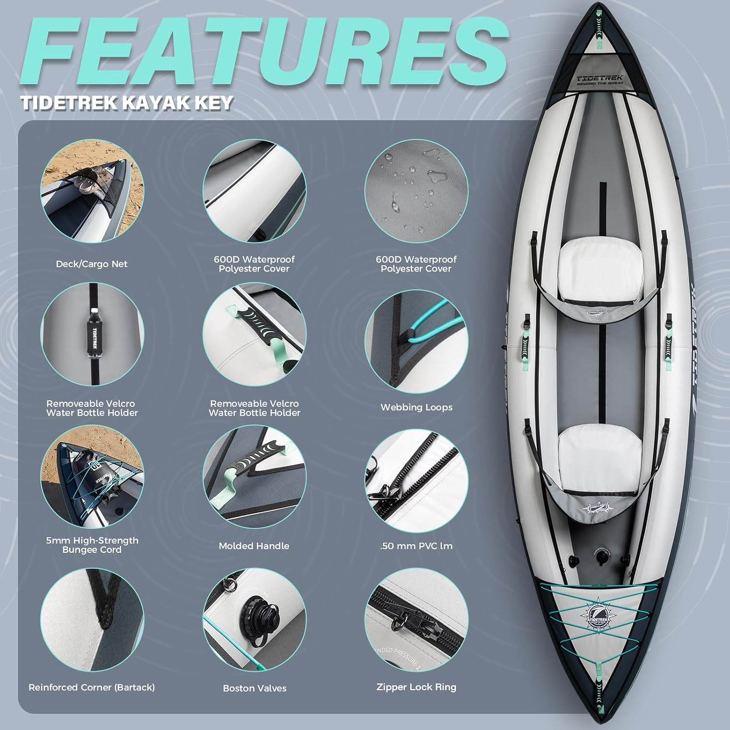 Inflatable Touring Kayak 1-Person & 2-Person with Waterproof Seat & Full Accesso