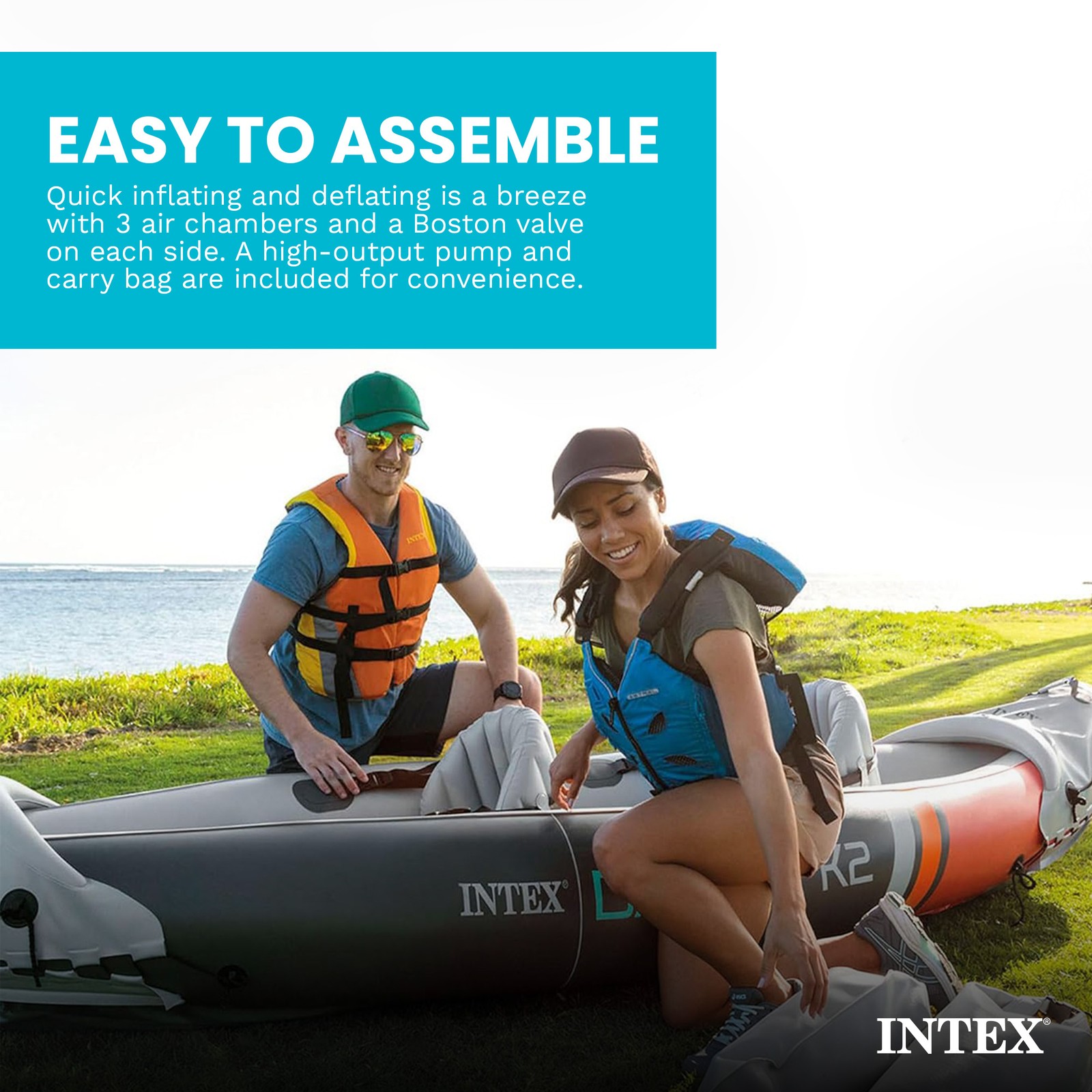 Intex Dakota K2 2 Person Vinyl Inflatable Kayak with Oars and Pump (Open Box)